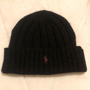 Polo Ralph Lauren Winter Hat, Black and Burgundy Logo
